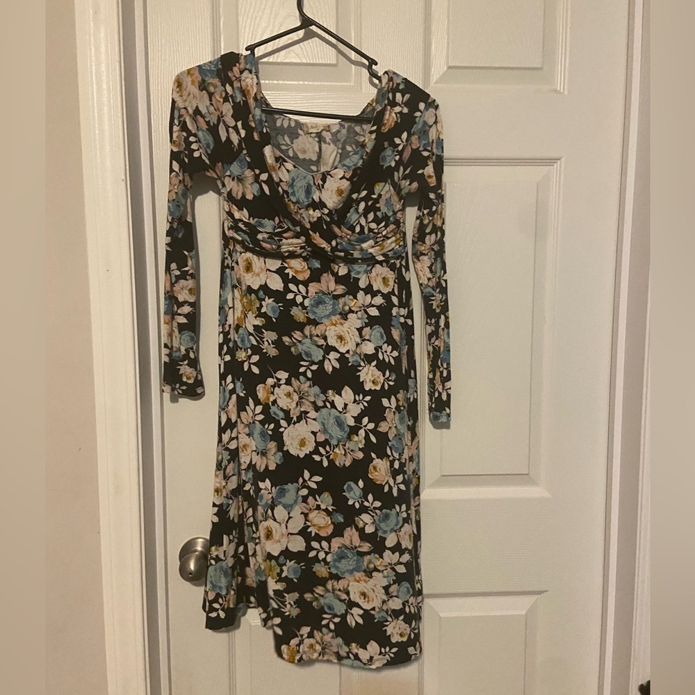 Altar’d State Womens Dress Medium Black Floral Layered Detail Off Shoulder BOHO